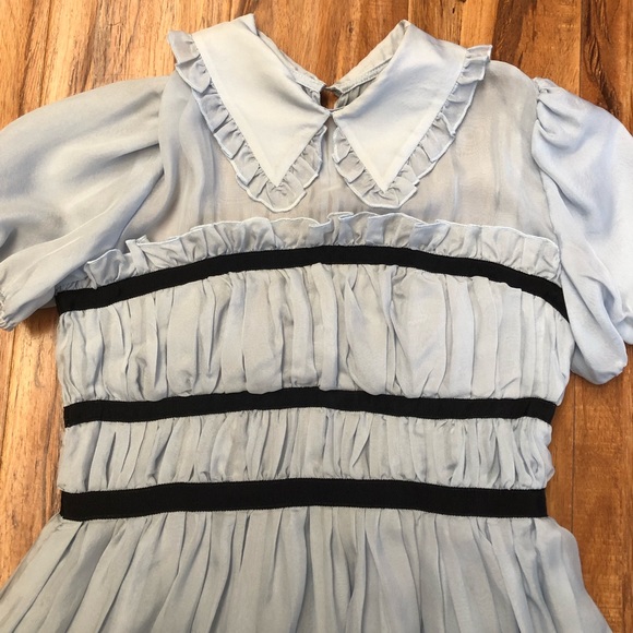 Rochas blue silk collared babydoll mini dress - Picture 3 of 9